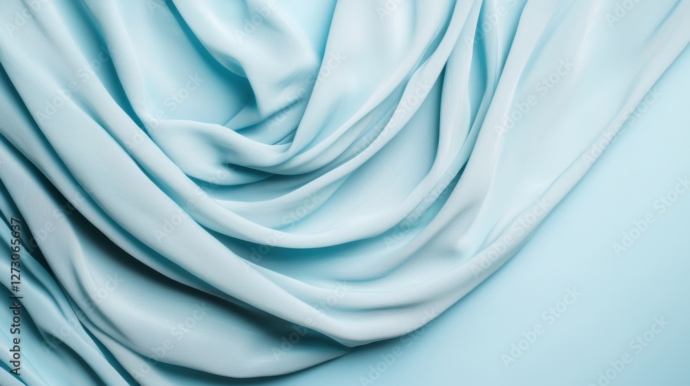 Obraz premium Soft, flowing light blue fabric drapes elegantly, showcasing smooth textures and gentle folds.