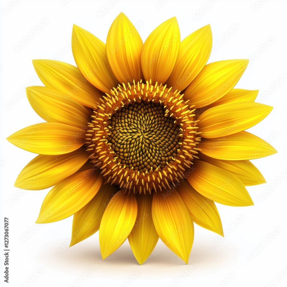 Fototapeta premium Blooming sunflower with bright yellow petals isolated on white background