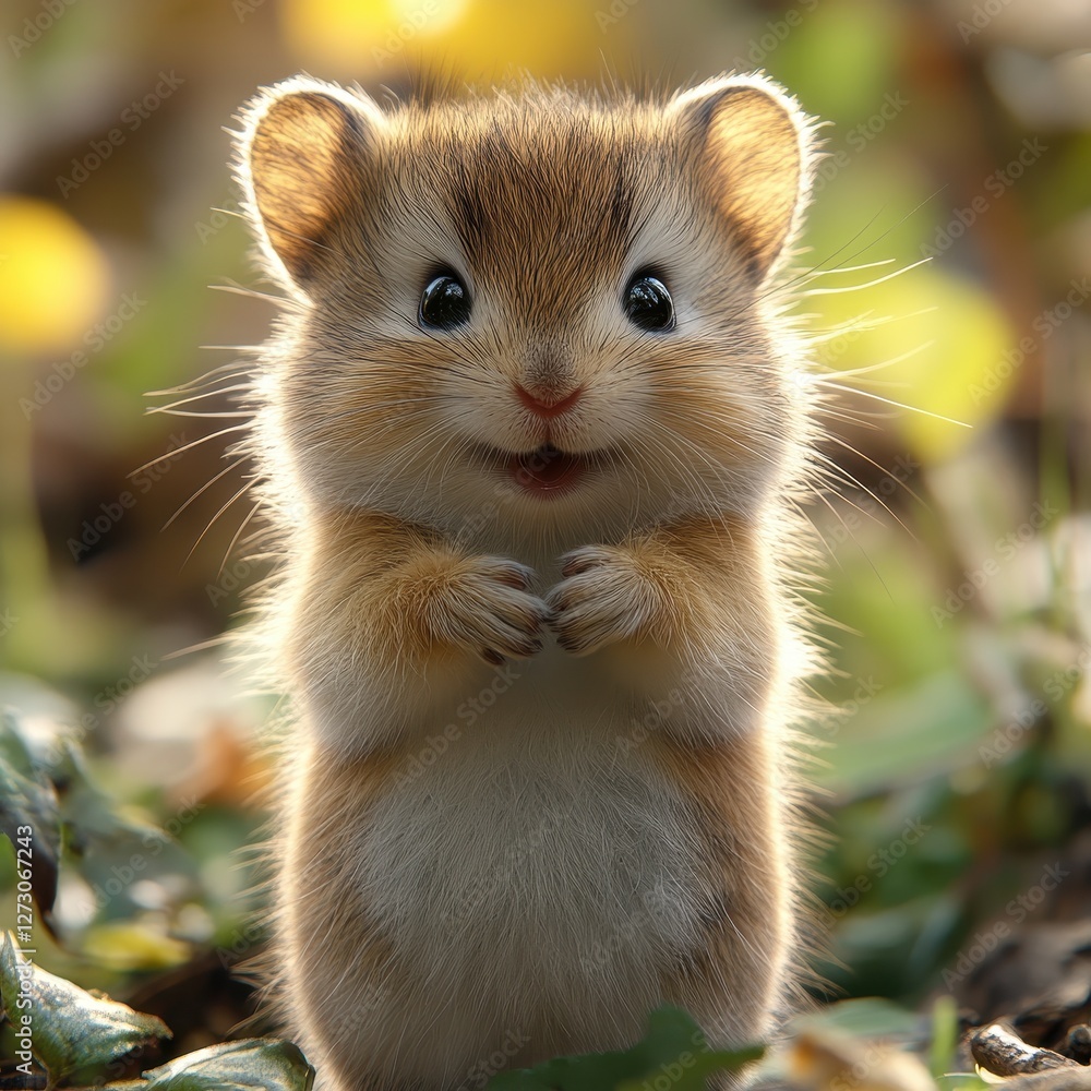 Adorable Hamster Standing in Sunlit Nature
Adorable Hamster Standing in Sunlit Nature
