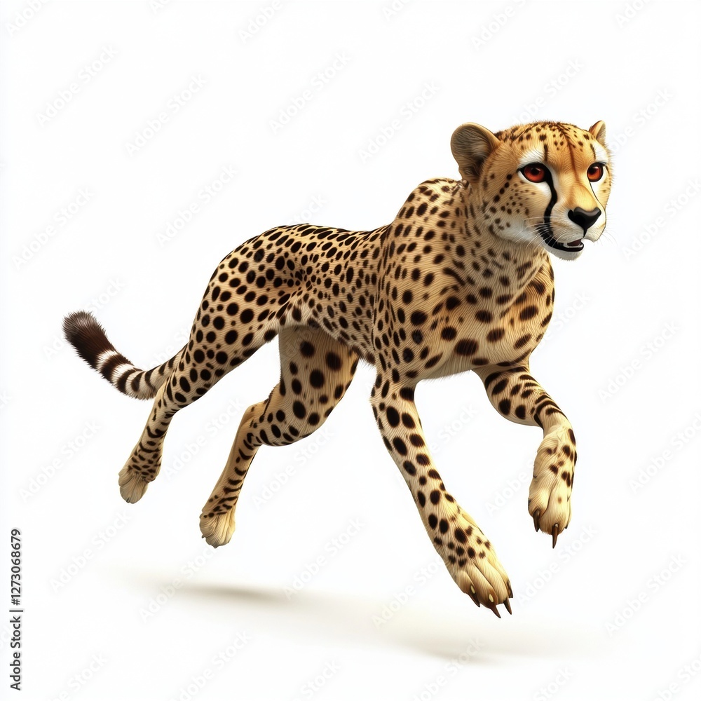 Obraz premium Graceful cheetah mid-sprint with dynamic motion isolated on white background