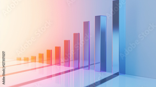 Abstract 3D glass graph symbolizing financial growth in a modern minimalistic design.
