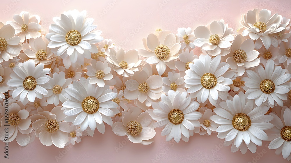 Obraz premium Elegant White and Gold Paper Flowers Delicate Floral Arrangement Spring Blossom Design