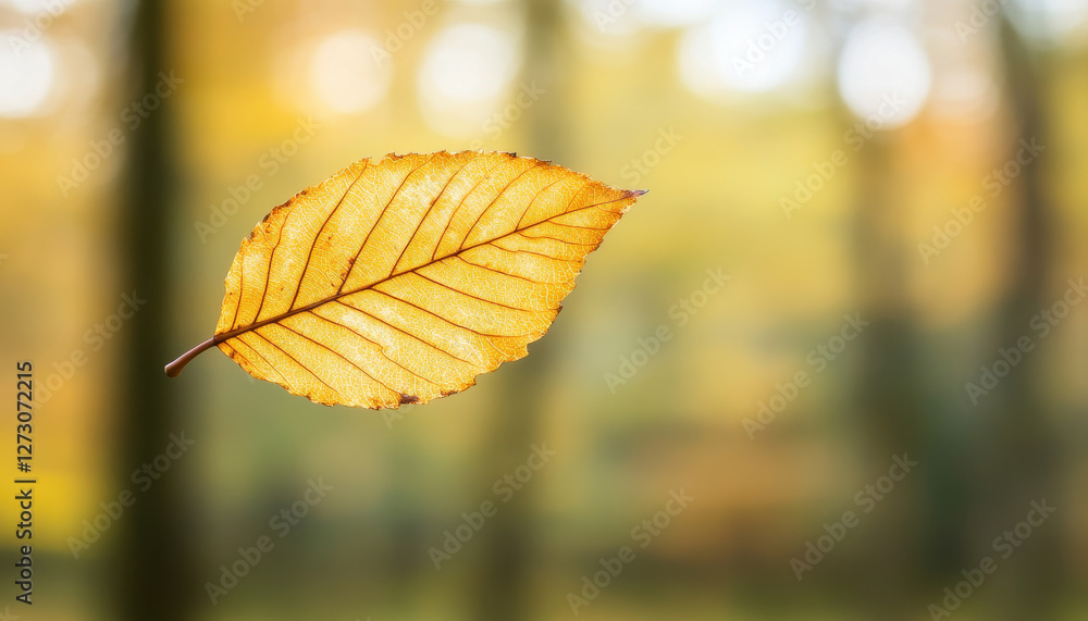 golden autumn leaf suspended in mid air, capturing essence of fall golden autumn leaf suspended in mid air, capturing essence of fall