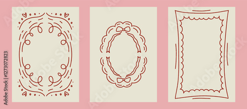 Vintage collection of hand drawn frames. Vector whimsical illustration. Design for social media, postcards, posters, flyers.
