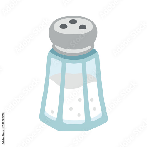 Salt Shaker Vector Icon – Transparent Glass Bottle with Silver Cap for Pouring Salt