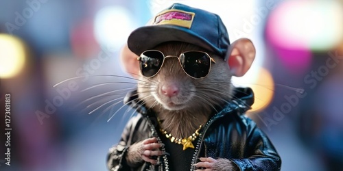 anthropomorphized rat dressed like urban gangster rapper photo