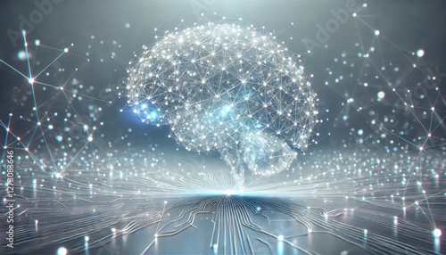Abstract AI Brain with Neural Network and Digital Connections – Futuristic Artificial Intelligence, Machine Learning, and Data Processing Concept
