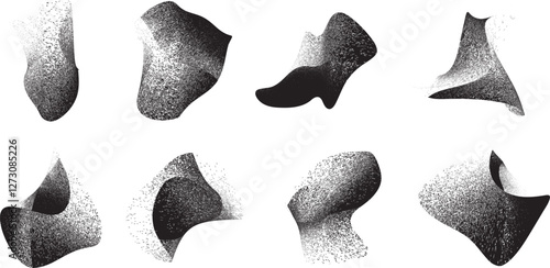 Sprayed black shapes composition .Graffiti art design . Noise textured shapes . Spray effect .Grunge texture .Art design forms.Distressed element .Rough roller paint shapes .Vector