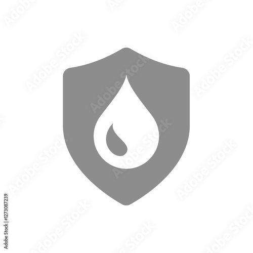 Waterproof vector label. Water protection with drop and shield icon.