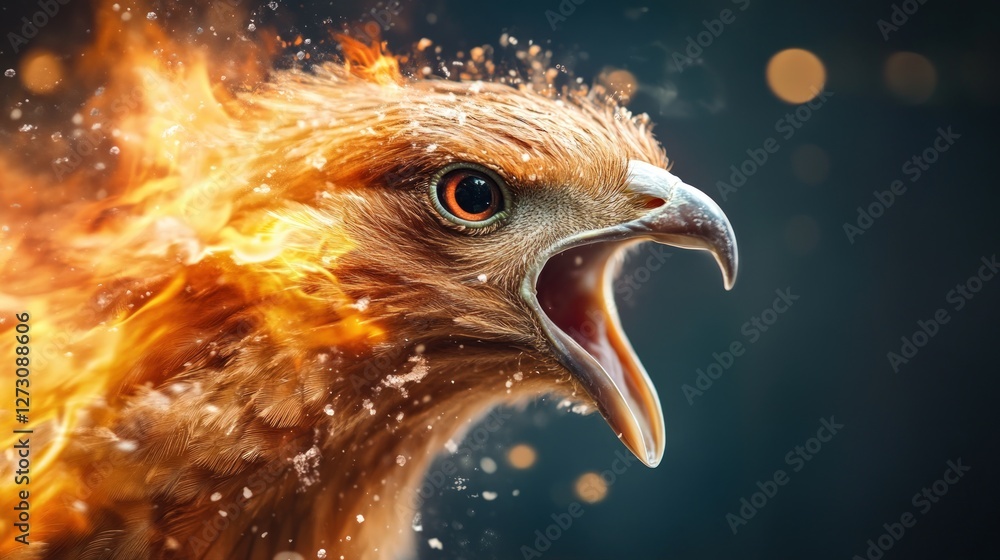 Obraz premium Majestic Bird of Prey with Fiery Elements and Dramatic Features