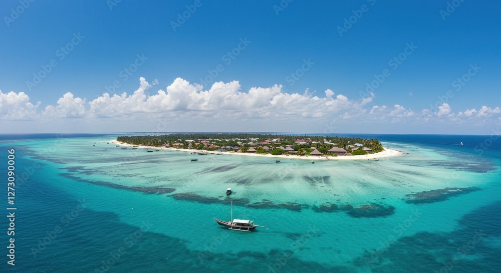 An idyllic Zanzibar beach lined with swaying palm trees and crystal-clear turquoise waters, capturing the essence of a tropical paradise. Perfect for travel, relaxation, and exotic destination themes An idyllic Zanzibar beach lined with swaying palm trees and crystal-clear turquoise waters, capturing the essence of a tropical paradise. Perfect for travel, relaxation, and exotic destination themes