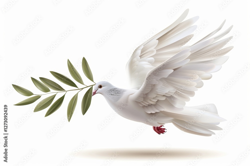 Obraz premium Peace dove icon, pigeons, twigs 3d realistic collection. Flying birds silhouettes on white