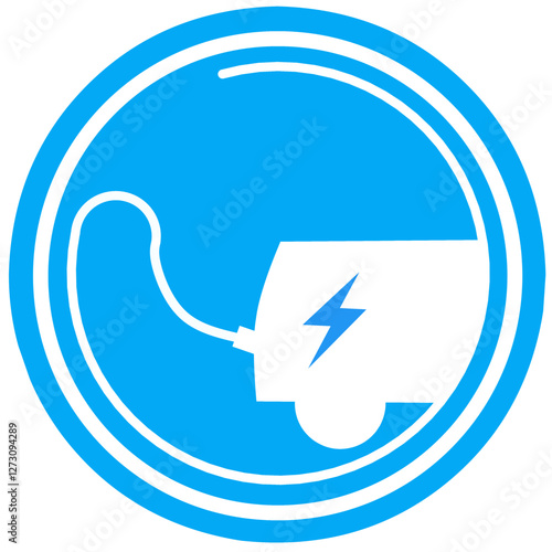 Minimalist blue icon of an electric vehicle charging. Clean and modern design, ideal for EV stations, sustainability concepts, and eco-friendly transportation visuals.