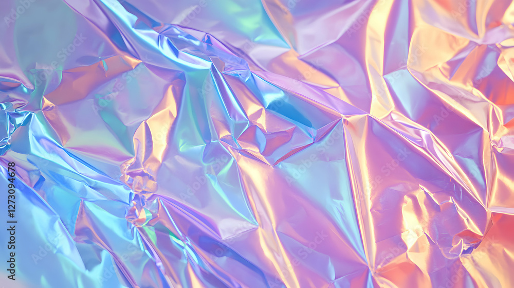 Iridescent Foil Texture with Holographic Reflection and Wrinkled Surface Detail Iridescent Foil Texture with Holographic Reflection and Wrinkled Surface Detail