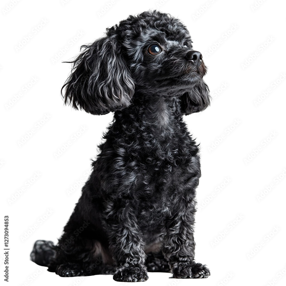 Angled view full-body shot of an extremely perfect-looking single Teacup Poodle isolated on a white transparent background Angled view full-body shot of an extremely perfect-looking single Teacup Poodle isolated on a white transparent background