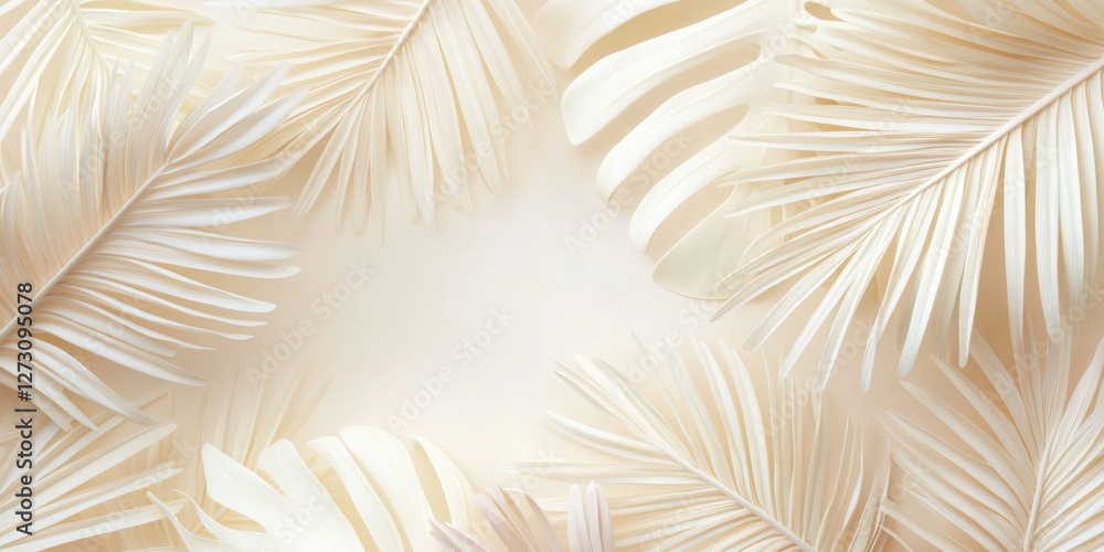 Soft beige tropical palm leaves arranged symmetrically for a serene natural background concept Soft beige tropical palm leaves arranged symmetrically for a serene natural background concept