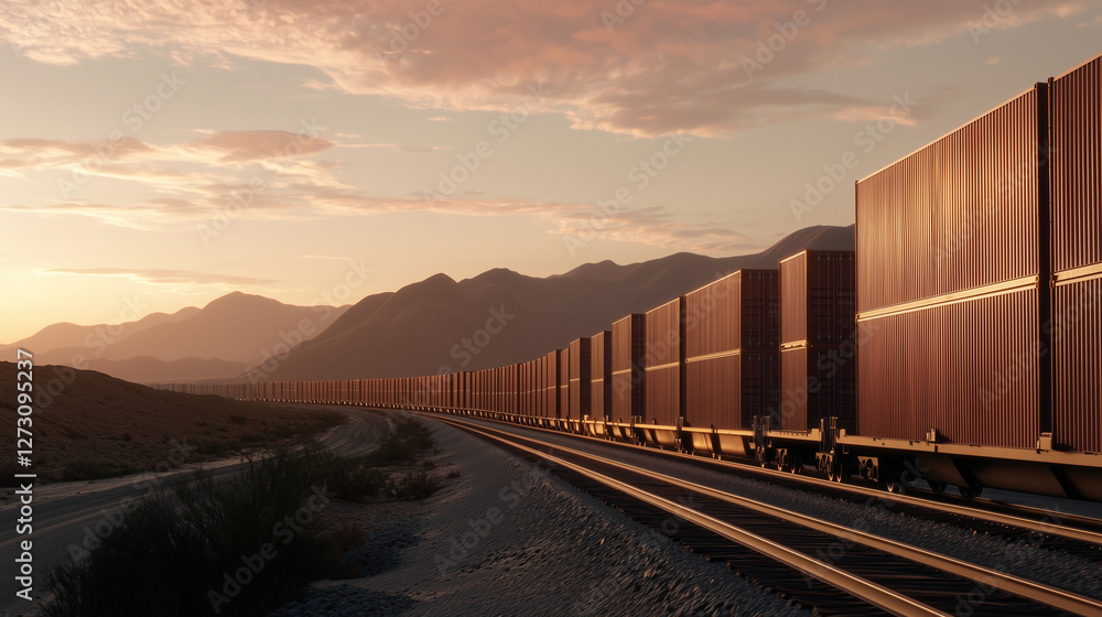 Fototapeta premium Freight train transporting containers across the country