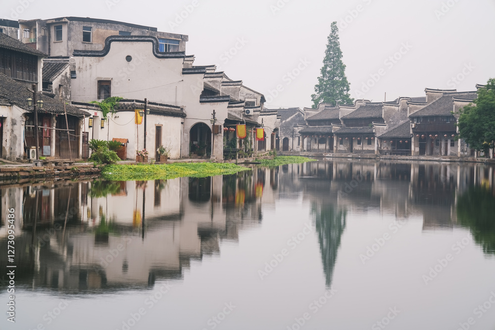 Naklejka premium Old houses, rivers, and bridges in Zhouzhuang Ancient Town, Suzhou City, Jiangsu Province, China On April 18th, 2023