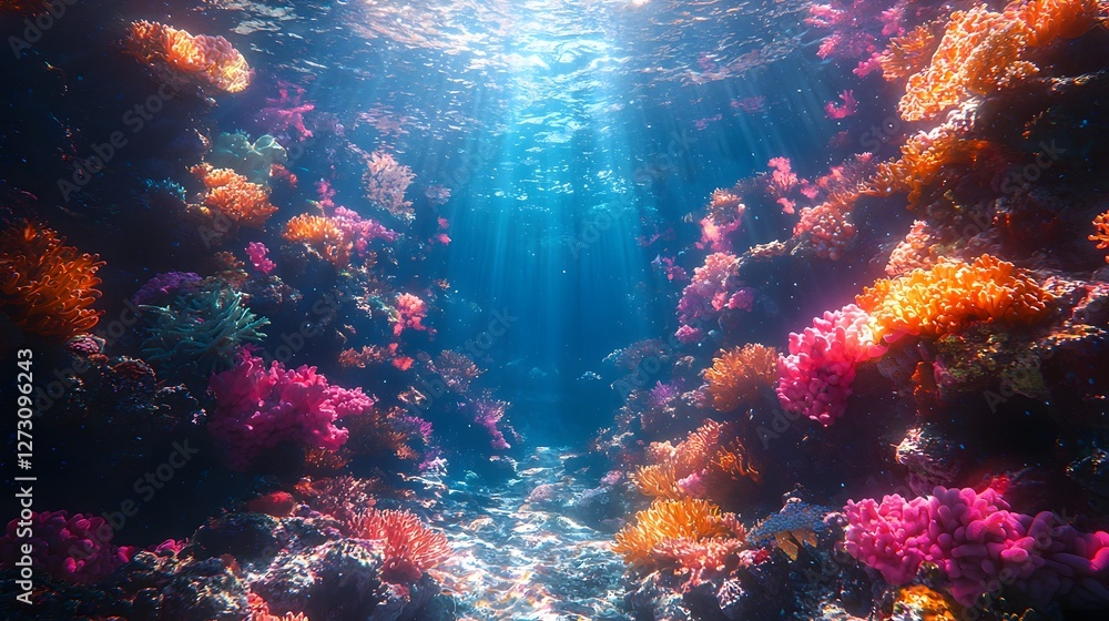Mesmerizing Underwater Coral Reef Ecosystem with Bioluminescent Creatures Mesmerizing Underwater Coral Reef Ecosystem with Bioluminescent Creatures