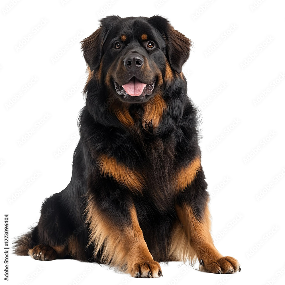 Angled view full-body shot of an extremely perfect-looking single Tibetan Mastiff isolated on a white transparent background Angled view full-body shot of an extremely perfect-looking single Tibetan Mastiff isolated on a white transparent background