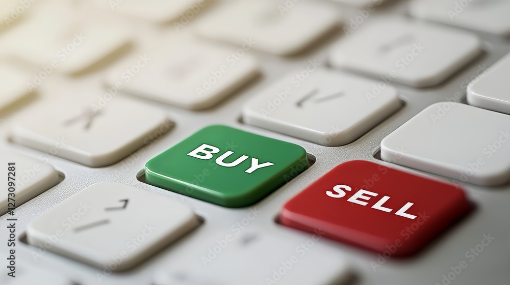 Close-Up of Keyboard with Buy and Sell Trading Concept Buttons Close-Up of Keyboard with Buy and Sell Trading Concept Buttons