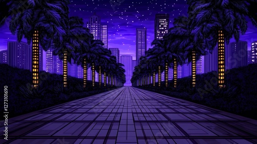 Pixel Art Night City Pathway