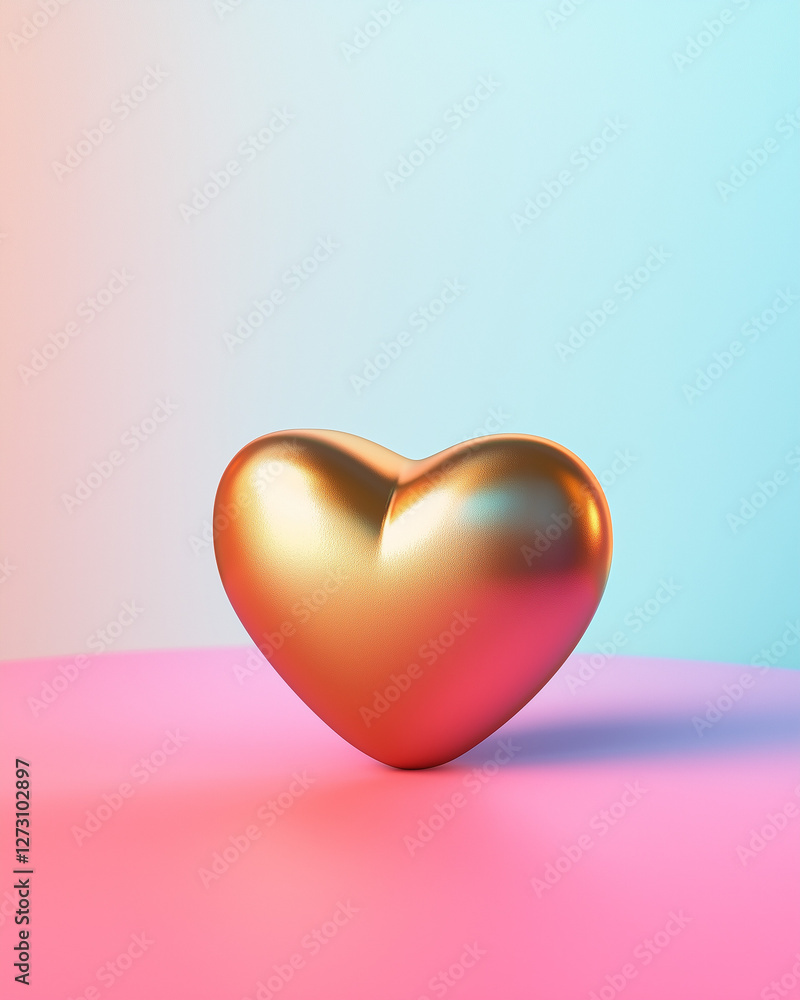 A golden heart-shaped object is placed on empty gradient background, with a pink and blue color scheme. Valentine's day and Mother's day wallpaper A golden heart-shaped object is placed on empty gradient background, with a pink and blue color scheme. Valentine's day and Mother's day wallpaper