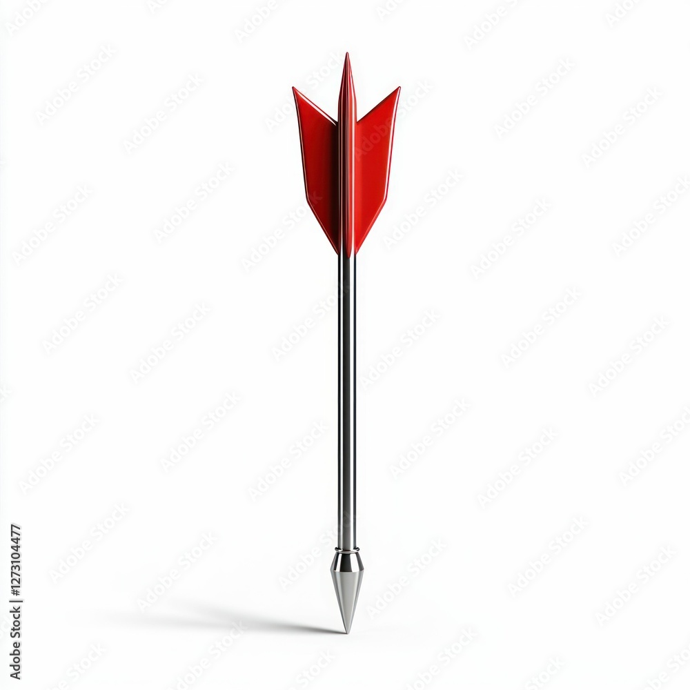 Metal Arrow with Red Fletching Isolated on White Background Metal Arrow with Red Fletching Isolated on White Background