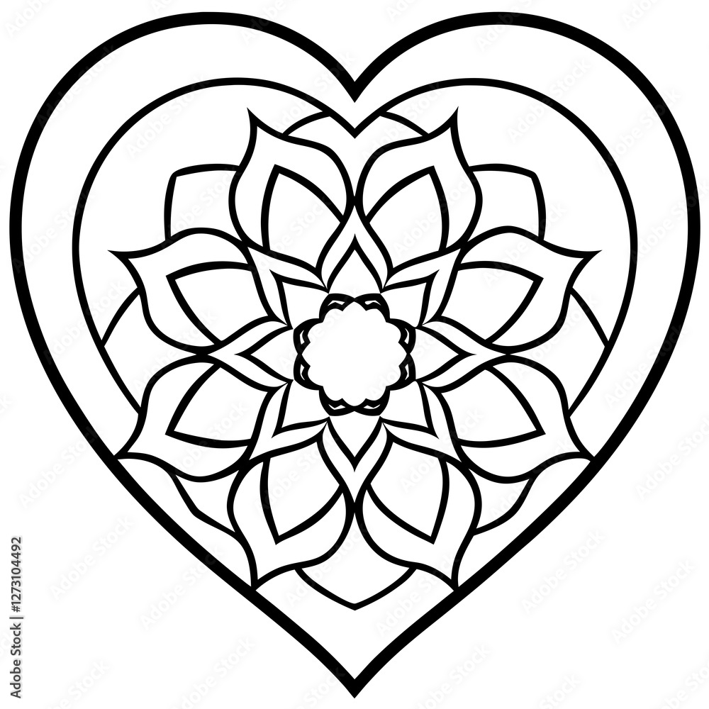Fototapeta premium Floral Mandala Heart Outline Vector