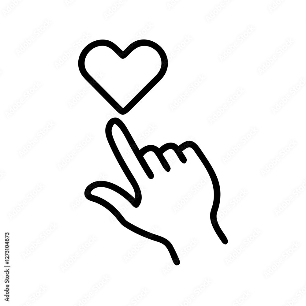 Hand pointing to heart icon, minimalistic design, copy space Hand pointing to heart icon, minimalistic design, copy space