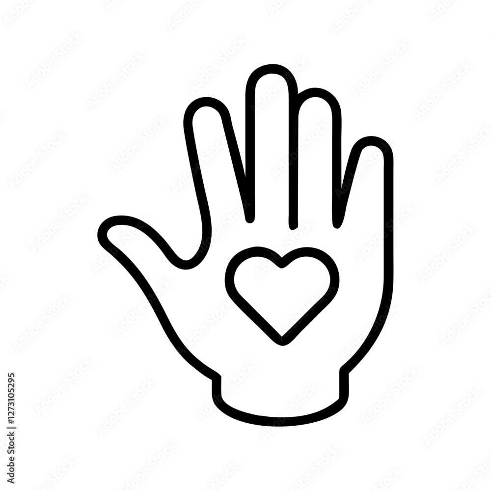 Obraz premium Vector icon of a hand with a heart symbol representing care and compassion