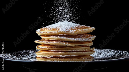 Wallpaper Mural Delicate 5-pancake stack, intricate powdered sugar particles, deep contrast studio lighting, photorealistic textures, dark background Torontodigital.ca