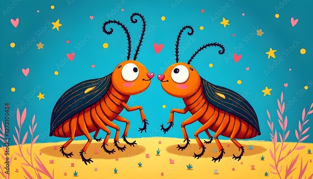 Adorable Bug Couple Romantic Valentine Day Art Adorable Bug Couple Romantic Valentine Day Art