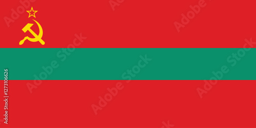 The flag of Transnistria. Flag icon. Standard color. Standard size. A rectangular flag. Computer illustration. Digital illustration. Vector illustration.