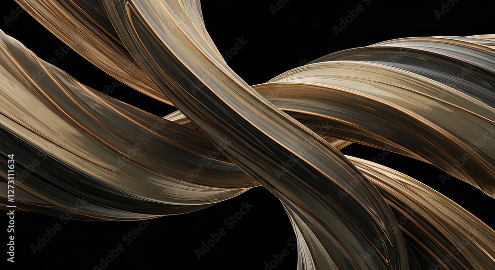 Abstract metallic twisted ribbons against black background Abstract metallic twisted ribbons against black background