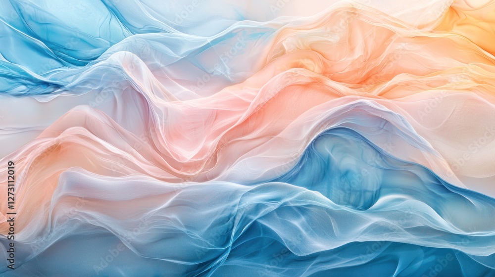 Fototapeta premium Abstract Pastel Swirls: A Dreamlike Tapestry of Blue and Peach Hues