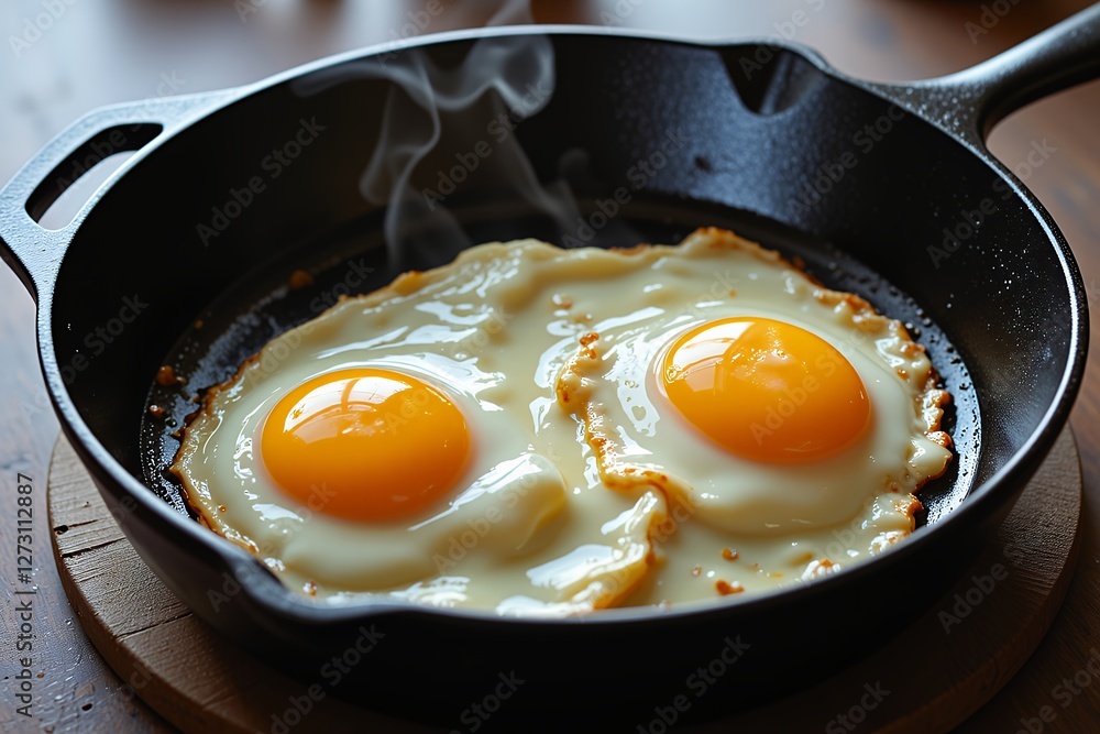 Delicious Sunny Side Up Eggs Cooked in Cast Iron Skillet Breakfast Food Delicious Sunny Side Up Eggs Cooked in Cast Iron Skillet Breakfast Food