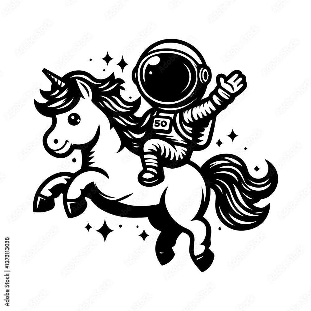 Obraz premium astronaut riding a pony logo design