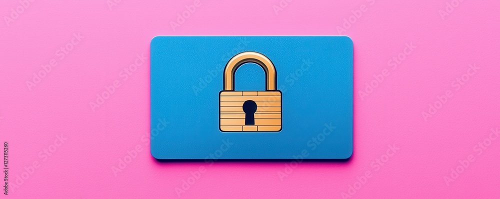Digital padlock illustration on vibrant blue background with pink accent, symbolizing security and protection concepts Digital padlock illustration on vibrant blue background with pink accent, symbolizing security and protection concepts