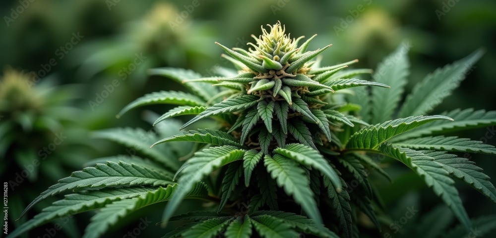 Close-up of a thriving cannabis plant, showcasing vibrant green leaves and a dense flower. Ideal for articles on agriculture, wellness, or the cannabis industry. Close-up of a thriving cannabis plant, showcasing vibrant green leaves and a dense flower. Ideal for articles on agriculture, wellness, or the cannabis industry.