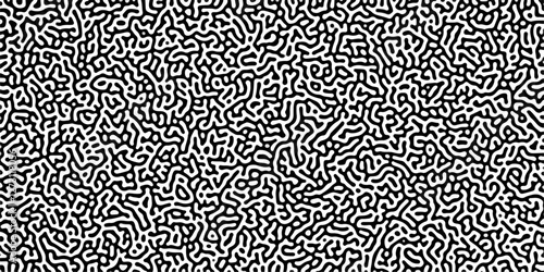 Turing reaction diffusion monochrome seamless pattern with chaotic motion .Linear design with biological shapes. Organic lines in memphis. abstract turing organic wallpaper background .	
