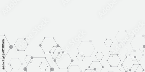 Molecular structure abstract tech background. Geometric white background. Vector banner design with hexagons. Science network pattern, connecting lines and dots Medical background, Vector illustration