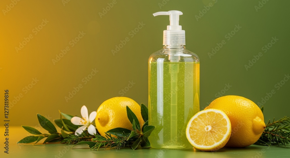 Lemon Scented Hand Soap Bottle with Lemons and Greenery Lemon Scented Hand Soap Bottle with Lemons and Greenery