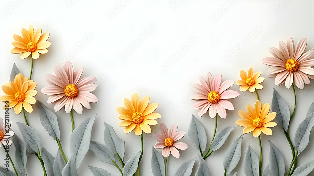 Obraz premium Beautiful Pastel Flower Arrangement with Green Leaves Background