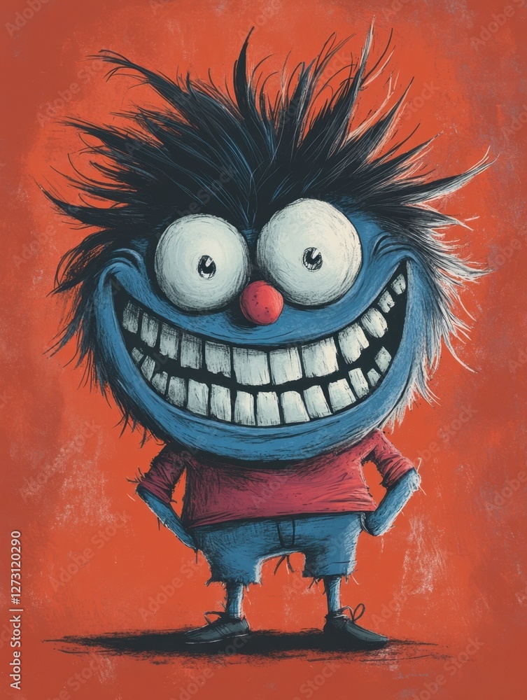 Colorful Cartoon Character with Spiky Hair and Big Smile Colorful Cartoon Character with Spiky Hair and Big Smile
