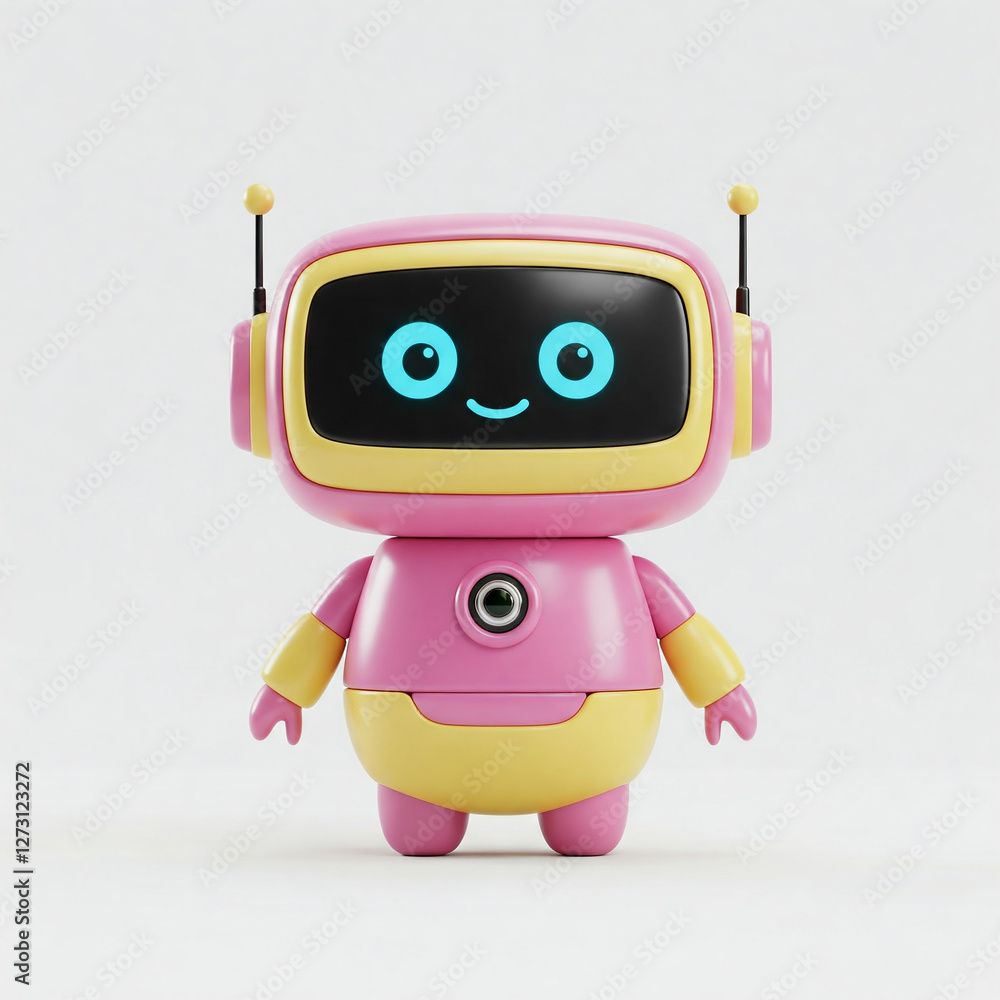 Fototapeta premium Cute Mini ai robot isolated on white background. little colorful robot on white background.