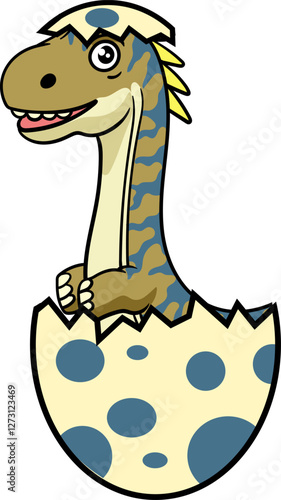 Cute Baby Sauropod Dinosaur Character Mascot in Vector Cartoon Illustration Design for kid, sticker, badge, patch, banner, greeting card