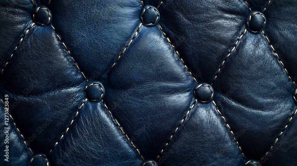 Obraz premium Deep blue leather upholstery boasts richly textured diamond stitching. AI Generated