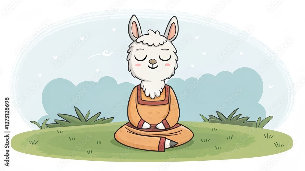 Fototapeta premium Llama in Lotus Pose Digital Illustration, Peaceful Meditation Concept, Cute Animal Art llama, meditation