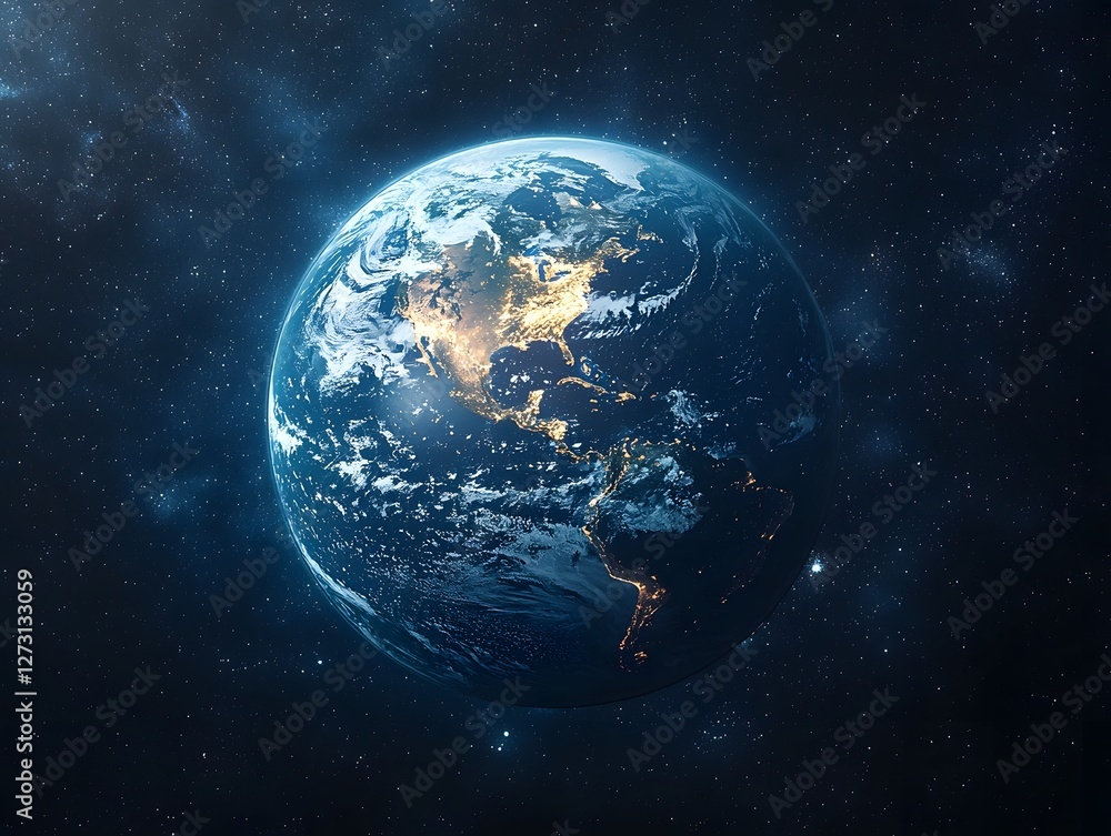 Obraz premium Glowing Earth Radiating Life in the Vastness of Space